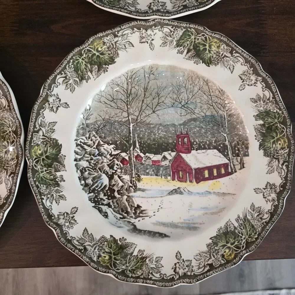 Set Of 4 Johnson Bros The Friendly Village Dinners Plates 9 3/4” England
